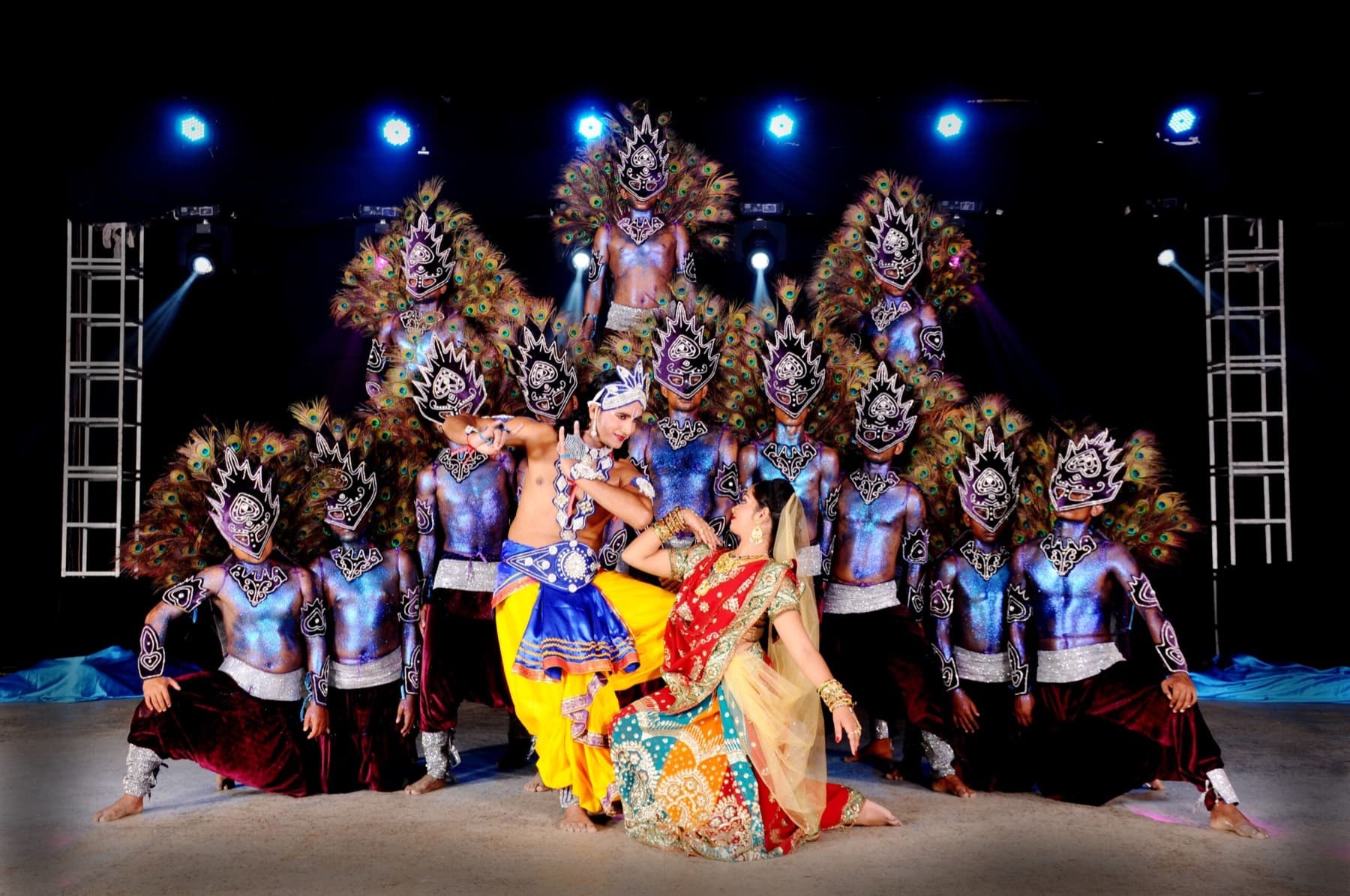 Prince Dance Group performers in an elaborate mythological stage performance
